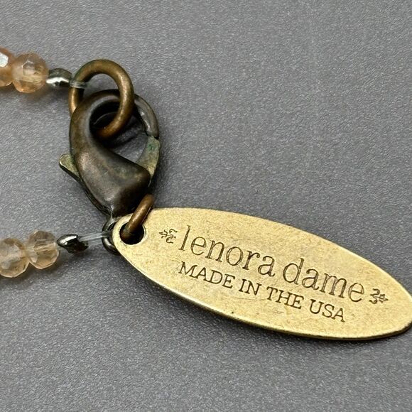 Lenora Dame Horn & Bone Claw Pendant Necklace Faceted Pink Glass Beads 18KGP USA - Picture 3 of 13